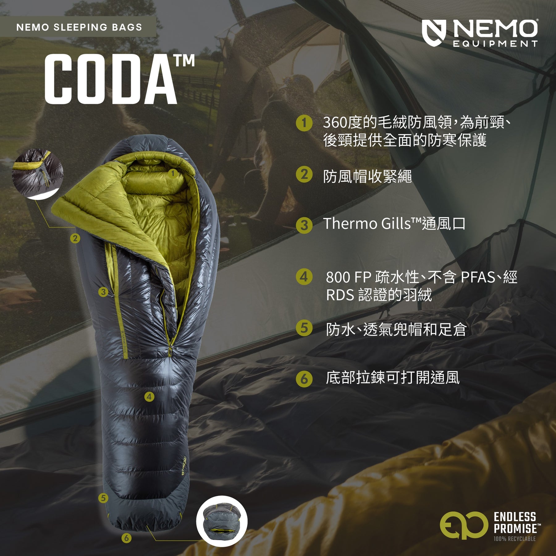 Nemo Coda™ Genderless Endless Promise®  Down Mummy Sleeping Bag 超輕量木乃伊型睡袋