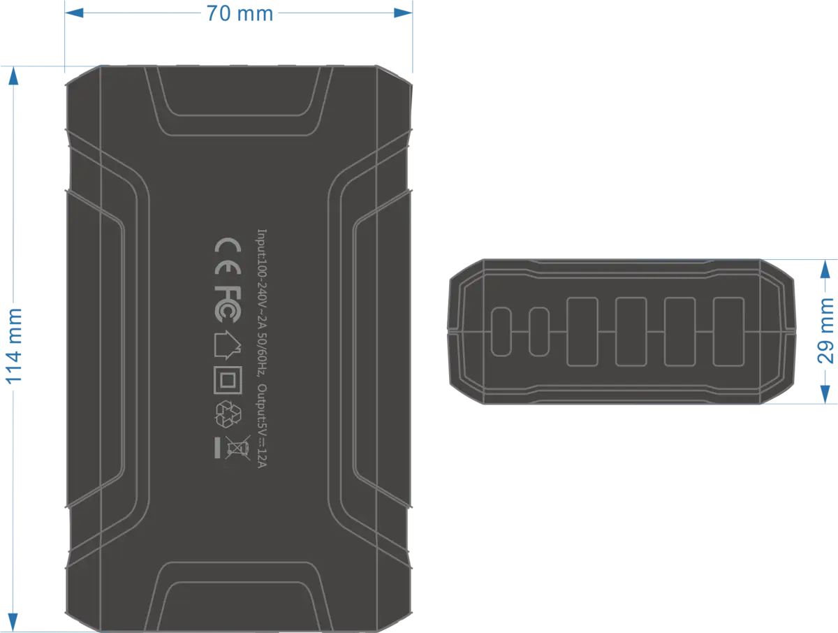 WavLink 六端口便攜快速60W充電座 (USB-C 3A Max x 2 + USB 2.4A Max x 4) - 遠野倉庫 Yuenye Warehouse