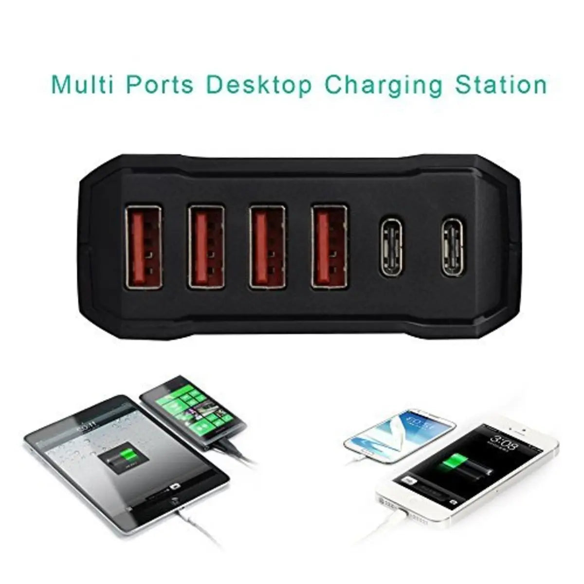 WavLink 六端口便攜快速60W充電座 (USB-C 3A Max x 2 + USB 2.4A Max x 4) - 遠野倉庫 Yuenye Warehouse