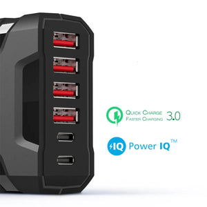 WavLink 六端口便攜快速60W充電座 (USB-C 3A Max x 2 + USB 2.4A Max x 4) - 遠野倉庫 Yuenye Warehouse