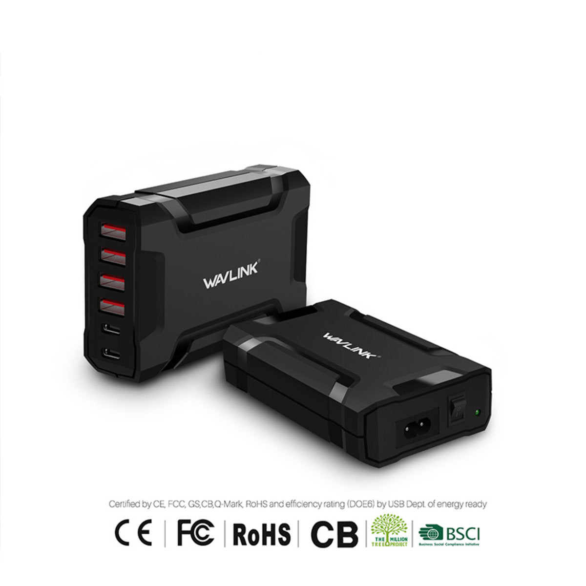 WavLink 六端口便攜快速60W充電座 (USB-C 3A Max x 2 + USB 2.4A Max x 4)