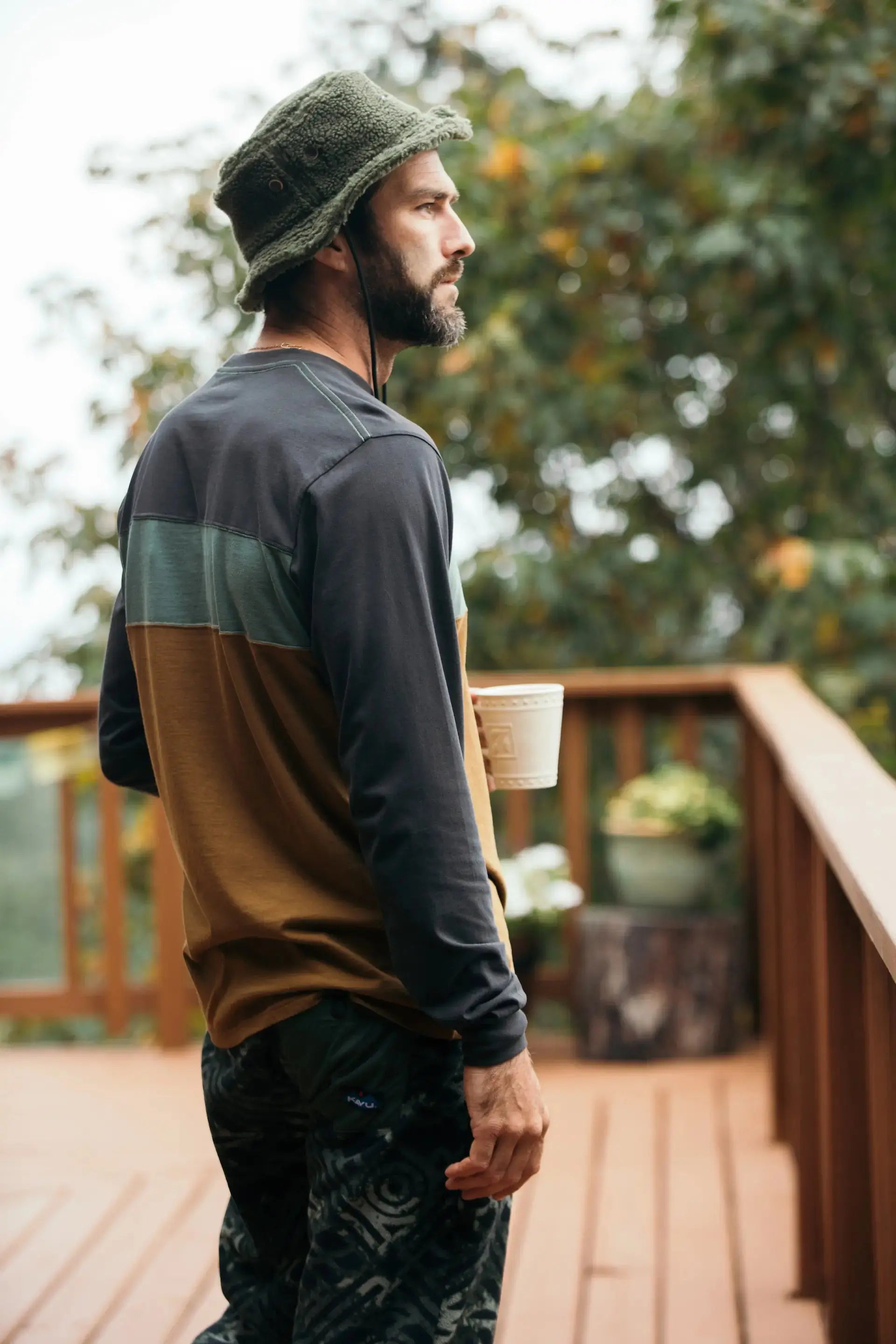 KAVU LS Untracked T-Night Spruce 長袖三色拼接恤衫 KAVU