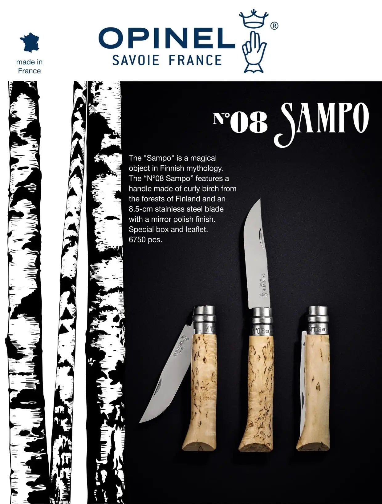 Opinel N08 Sampo 捲曲樺木尖頭摺刀 OP-002546 - 遠野倉庫 Yuenye Warehouse