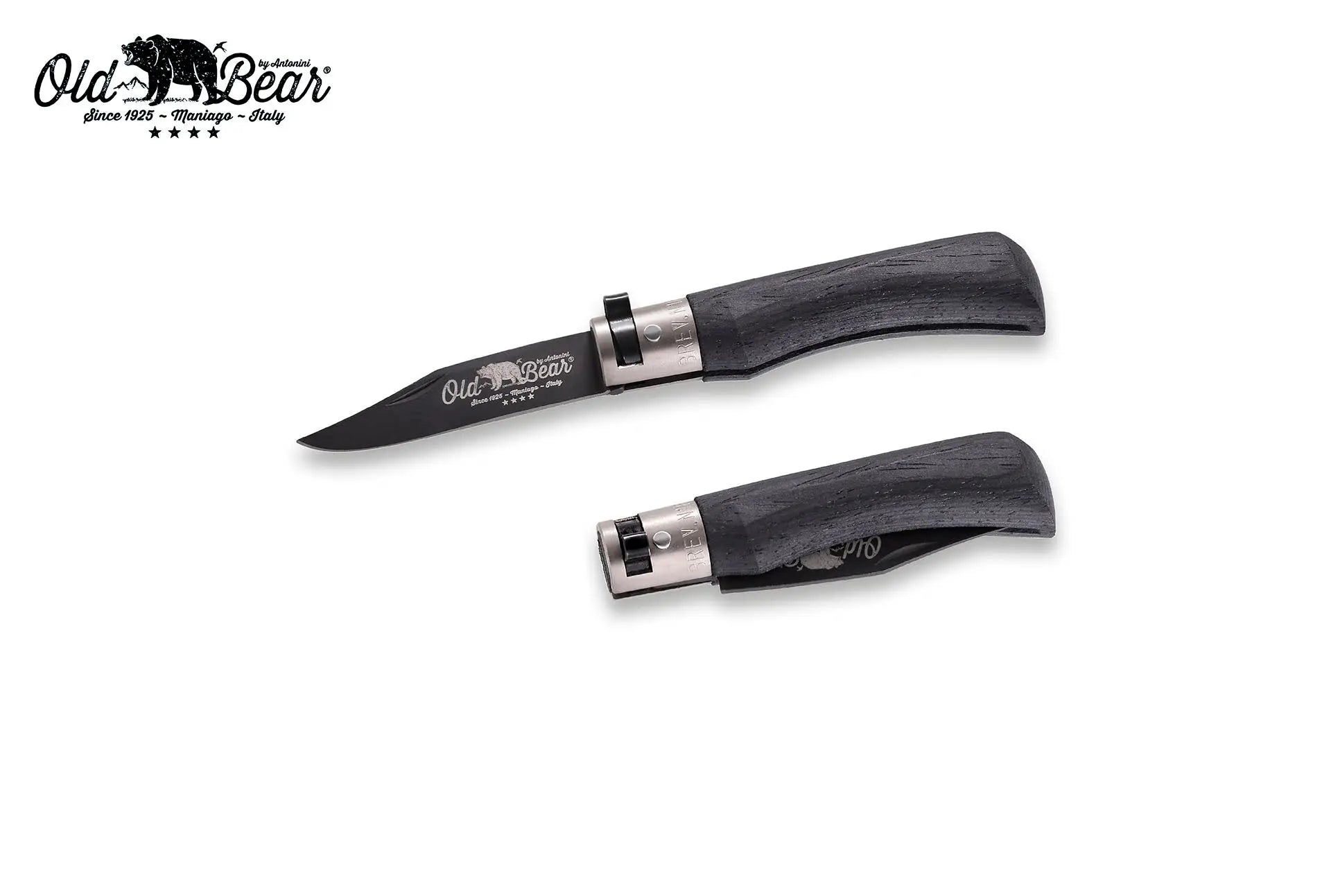 Antonini Old Bear® Total Black Laminated with BLACK/SILVER collar 全鍍黑連黑扣/銀扣 (不鏽鋼刀刃) - 遠野倉庫 Yuenye Warehouse