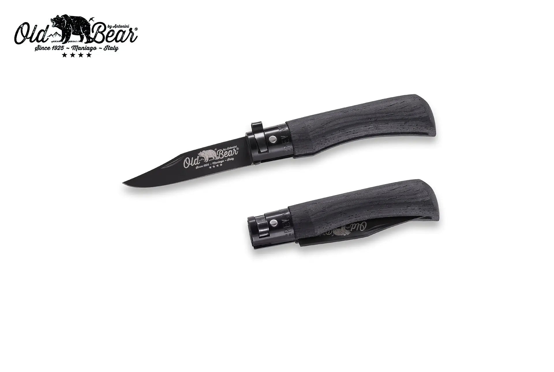 Antonini Old Bear® Total Black Laminated with BLACK/SILVER collar 全鍍黑連黑扣/銀扣 (不鏽鋼刀刃) - 遠野倉庫 Yuenye Warehouse