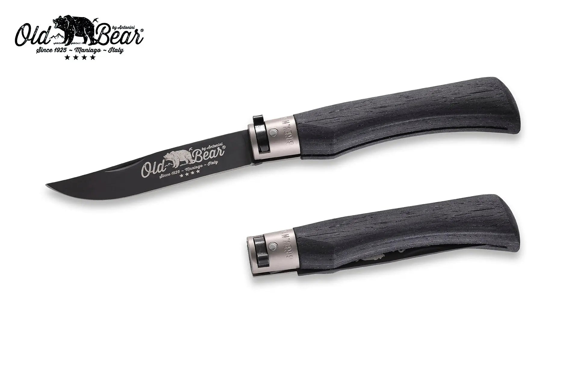 Antonini Old Bear® Total Black Laminated with BLACK/SILVER collar 全鍍黑連黑扣/銀扣 (不鏽鋼刀刃) - 遠野倉庫 Yuenye Warehouse