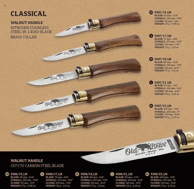 Antonini Old Bear® Classical Walnut stainless steel blade 胡桃木柄摺刀 (不鏽鋼刀刃) - 遠野倉庫 Yuenye Warehouse