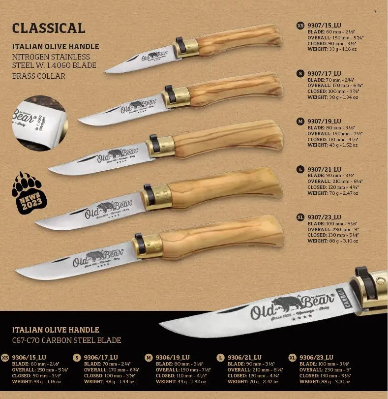 Antonini Old Bear® Classical Italian Olive stainless steel blade 意大利橄欖木柄摺刀 (不鏽鋼刀刃) - 遠野倉庫 Yuenye Warehouse