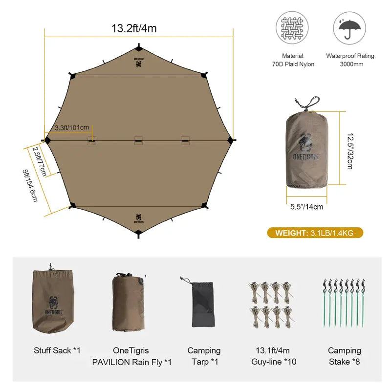 OneTigris Pavilion Rain fly Camping Tarp 八角天幕帳篷 - 遠野倉庫 Yuenye Warehouse