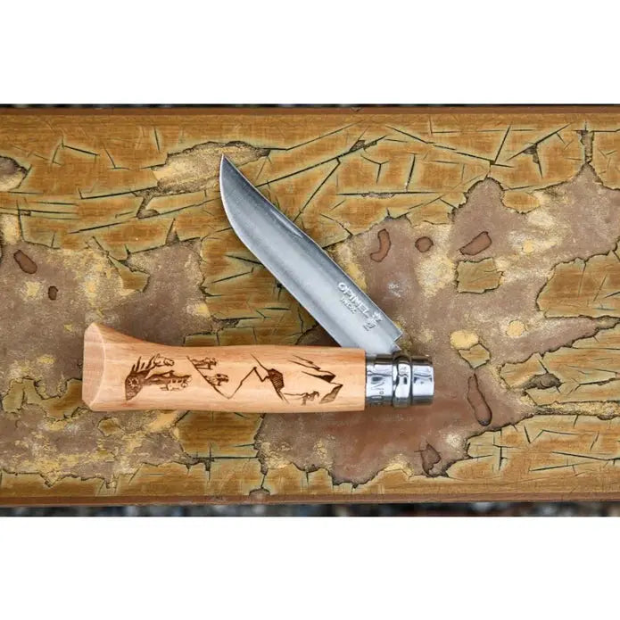 Opinel 特別版 不銹鋼尖頭摺刀 - N08 Mountain Sport 遠足雕刻 - 遠野倉庫 Yuenye Warehouse
