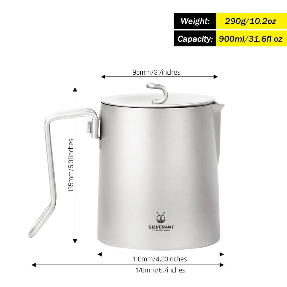 SilverAnt Titanium Pour Over Short Spout Kettle with Filter 900ml 鈦水壺(含過濾器) - 遠野倉庫 Yuenye Warehouse