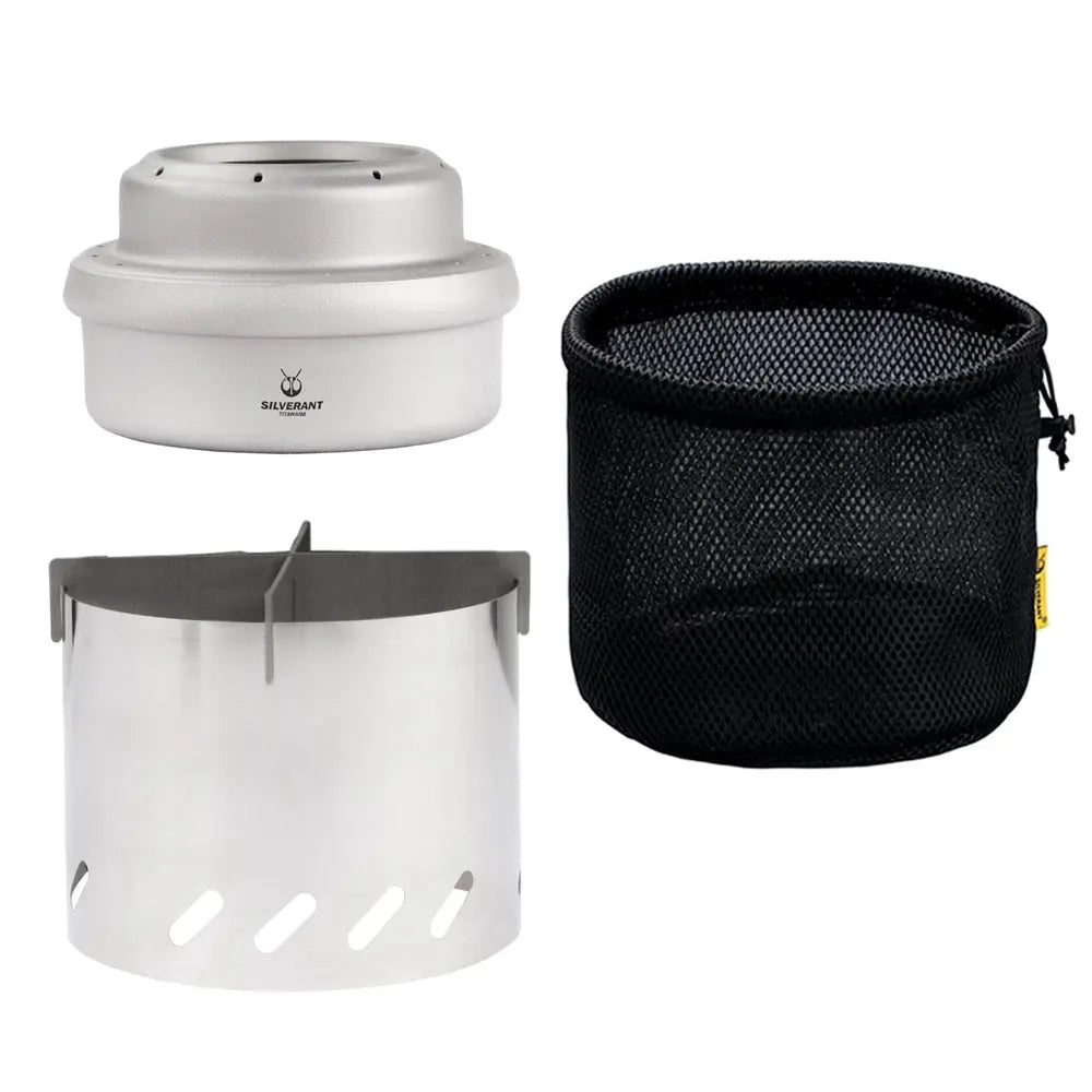 SilverAnt Titanium Multi-fuel Stove with Wind Shield and Cross Stand 鈦酒精爐頭連爐架擋風板套裝 - 遠野倉庫 Yuenye Warehouse