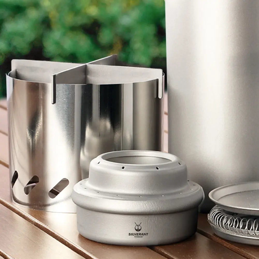 SilverAnt Titanium Multi-fuel Stove with Wind Shield and Cross Stand 鈦酒精爐頭連爐架擋風板套裝 - 遠野倉庫 Yuenye Warehouse
