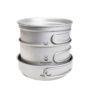 SilverAnt Ultralight 3-Piece Titanium Camping Cookware Set 超輕 3 件套鈦野營炊具套裝(750ml中鈦鍋、1000ml大鈦鍋、煎Pan) - 遠野倉庫 Yuenye Warehouse