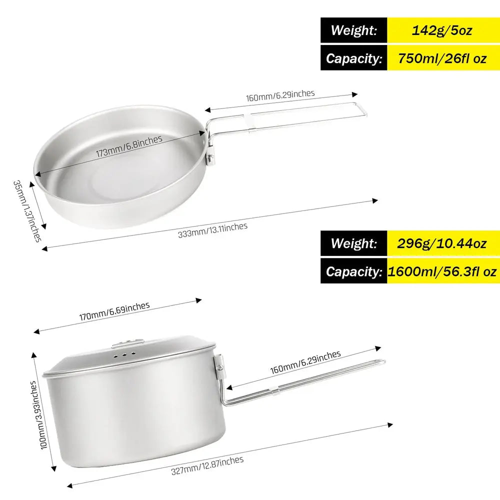 SilverAnt Titanium Camping Cookware Set 2件裝野營炊具套裝(1600ml鈦鍋、煎Pan) - 遠野倉庫 Yuenye Warehouse