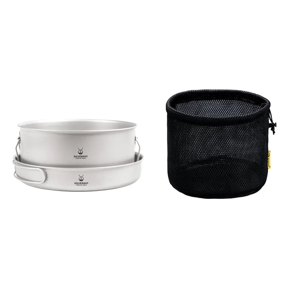 SilverAnt Large 2-Piece Titanium Pot & Pan Camping Cookware Set 大型 2 件套野營炊具套裝(2100ml鈦鍋、煎pan) - 遠野倉庫 Yuenye Warehouse