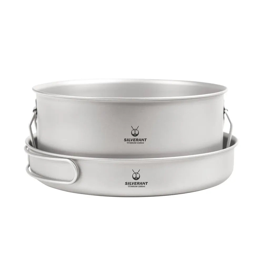 SilverAnt Large 2-Piece Titanium Pot & Pan Camping Cookware Set 大型 2 件套野營炊具套裝(2100ml鈦鍋、煎pan) - 遠野倉庫 Yuenye Warehouse