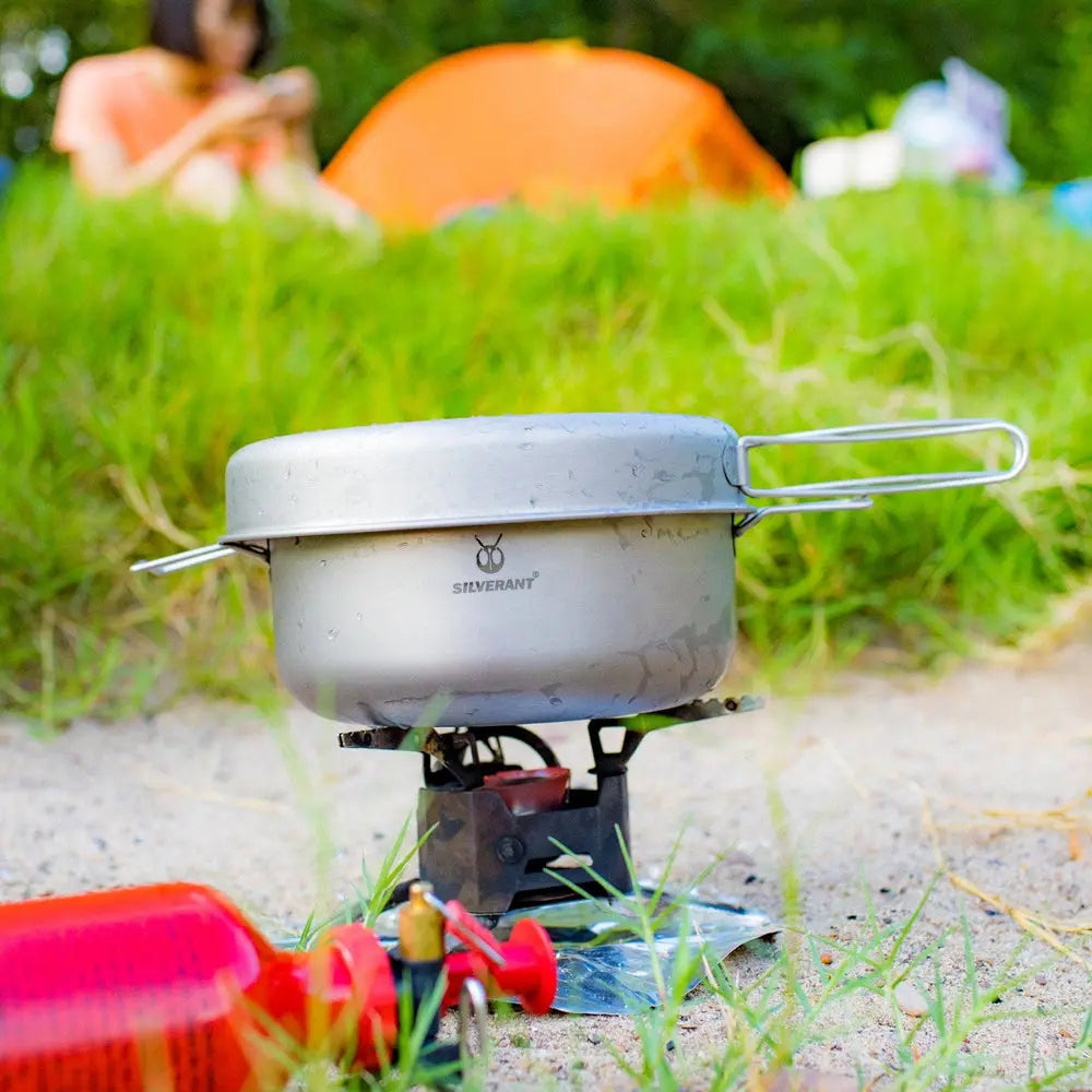 SilverAnt Large 2-Piece Titanium Pot & Pan Camping Cookware Set 大型 2 件套野營炊具套裝(2100ml鈦鍋、煎pan) - 遠野倉庫 Yuenye Warehouse
