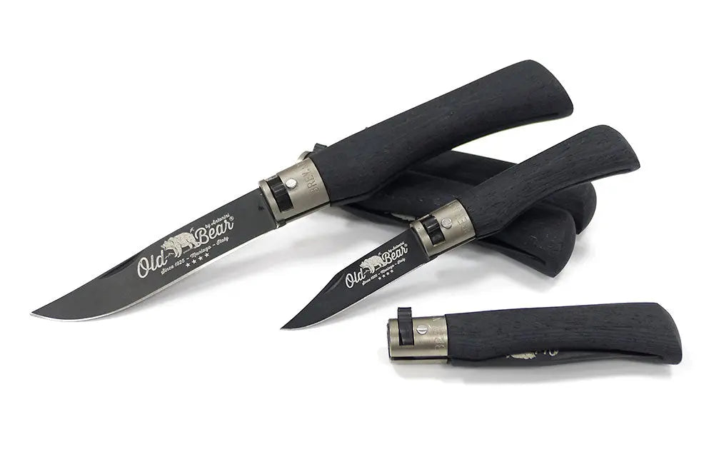 Antonini Old Bear® Total Black Laminated with BLACK/SILVER collar 全鍍黑連黑扣/銀扣 (不鏽鋼刀刃) - 遠野倉庫 Yuenye Warehouse