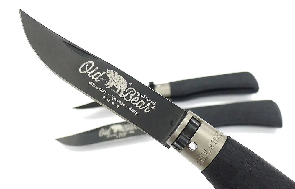Antonini Old Bear® Total Black Laminated with BLACK/SILVER collar 全鍍黑連黑扣/銀扣 (不鏽鋼刀刃) - 遠野倉庫 Yuenye Warehouse