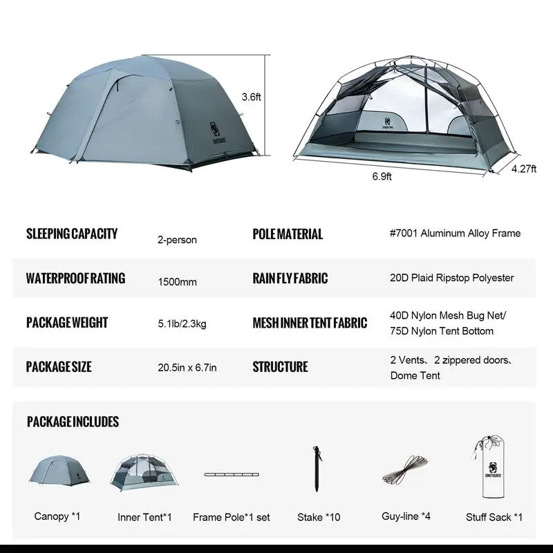 Onetigris Cosmitto Backpacking Tent 雙人自立營 深灰色 - 遠野倉庫 Yuenye Warehouse