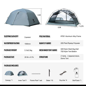 新色Onetigris Cosmitto Backpacking Tent 雙人自立營 灰藍色