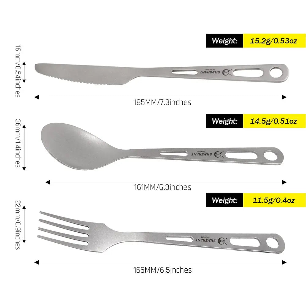 SilverAnt Titanium Cutlery Set 鈦金屬餐具三件套（刀、叉和勺） - 遠野倉庫 Yuenye Warehouse